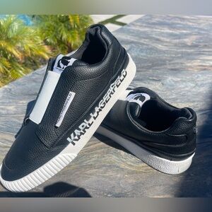 Karl Lagerfeld Paris Josie Women's Leather Sneakers Black Size 10 M